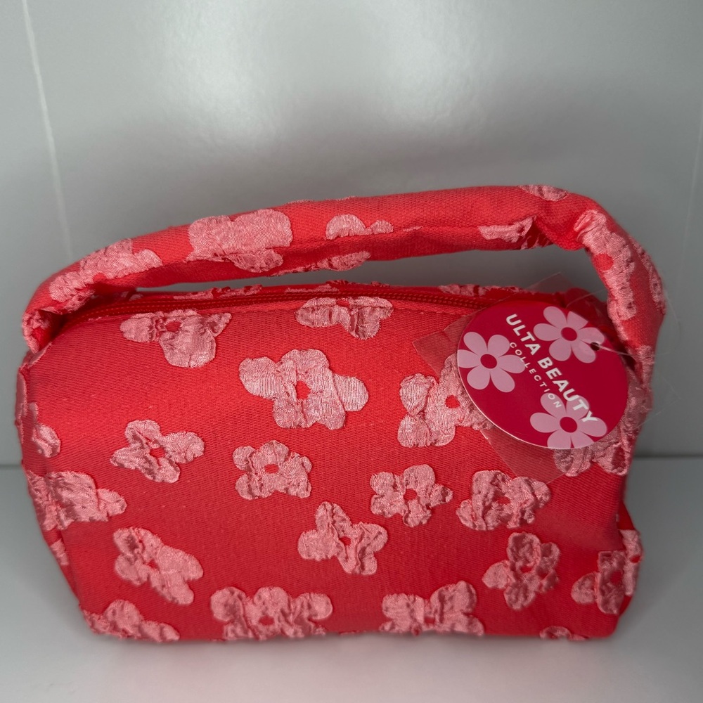 Ulta Beauty Coral Denim Floral Cosmetic Bag